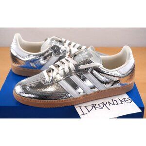 Adidas Samba OG Silver Metallic Cracked Leather Women's Shoes